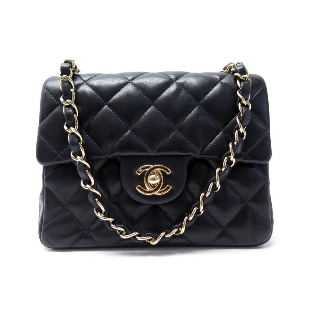 SAC A MAIN CHANEL TIMELESS MINI SQUARE EN CUIR MATELASSE NOIR BANDOULIERE BAG