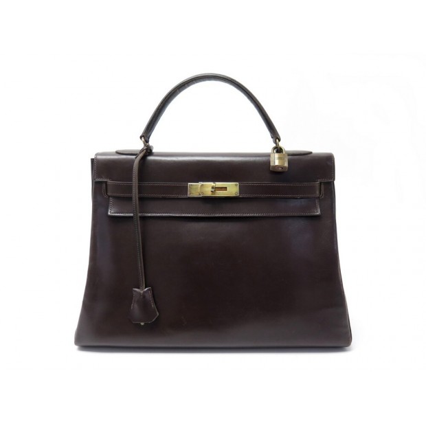 VINTAGE SAC A MAIN HERMES KELLY 32 EN CUIR BOX MARRON RETOURNE HAND BAG 7500€