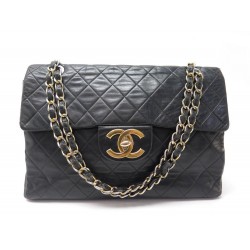 VINTAGE SAC A MAIN CHANEL TIMELESS MAXI JUMBO CUIR MATELASSE NOIR HAND BAG 7100€