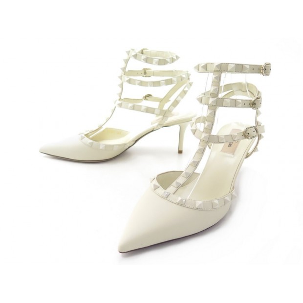 NEUF CHAUSSURES VALENTINO ESCARPINS ROCKSTUD A BRIDES EFFET CAGE 40 CUIR 750€