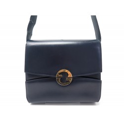 VINTAGE SAC A MAIN GUCCI EN CUIR BOX BLEU MARINE NAVY LOGO GG HAND BAG 1790€