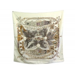 FOULARD HERMES TERRES PRECIEUSES PAR ANNIE FAIVRE EN SOIE BEIGE SILK SCARF 385€