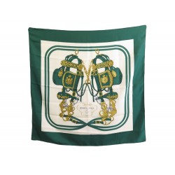 FOULARD HERMES BRIDES DE GALA PAR HUGO GRYGKAR SOIE VERT GREEN SILK SCARF 385€