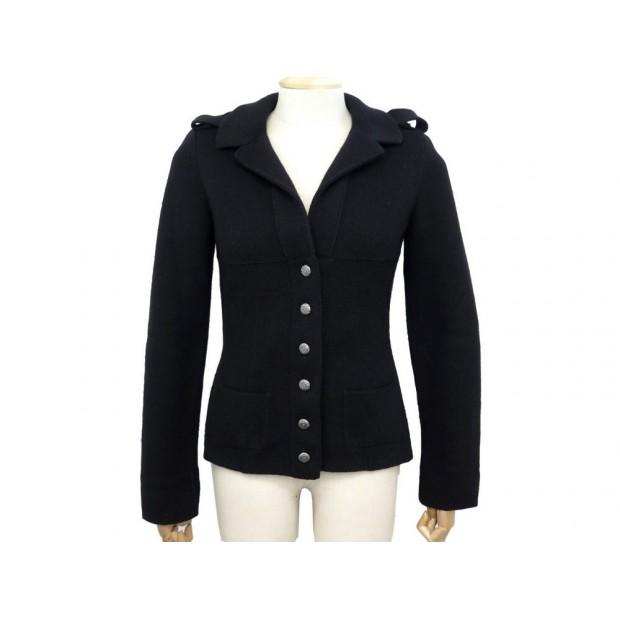 NEUF GILET CHANEL P27560 40 M BOUTONS CC EN CACHEMIRE NOIR PULL CARDIGAN 3900€