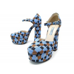 NEUF ESCARPINS PRADA JACQUARD DAMIER 1IP314 36 IT 37 FR TOILE + BOITE SHOES 630€