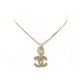 NEUF COLLIER CHANEL LOGO CC STRASS CHAINE METAL DOREE 42 60 CM NECKLACE 690€