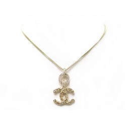 NEUF COLLIER CHANEL LOGO CC STRASS CHAINE METAL DOREE 42 60 CM NECKLACE 690€