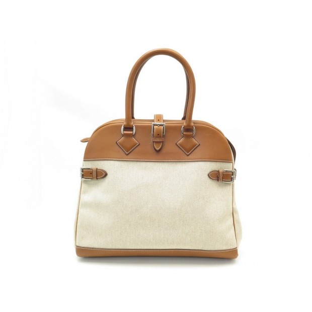 SAC A MAIN HERMES ATLAS 35 CM CABAS EN CUIR BARENIA & TOILE LEATHER HAND BAG