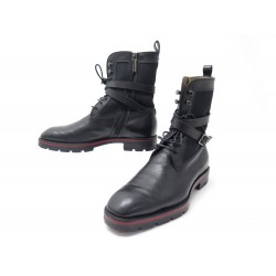 CHAUSSURES CHRISTIAN LOUBOUTIN BOTTINES SAFACROC 41 TOILE CUIR NOIR SHOES 1250€