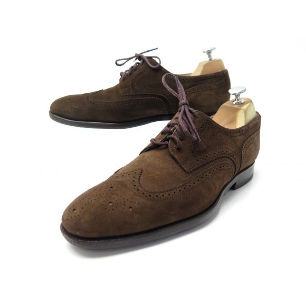 CHAUSSURES BOWEN DERBY BOUTS FLEURIS 7.5 41.5 EN VEAU VELOURS MARRON SHOES 345€