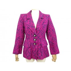 VINTAGE VESTE BLAZER YVES SAINT LAURENT JACQUARD 40 M POLYESTER FUSHIA JACKET