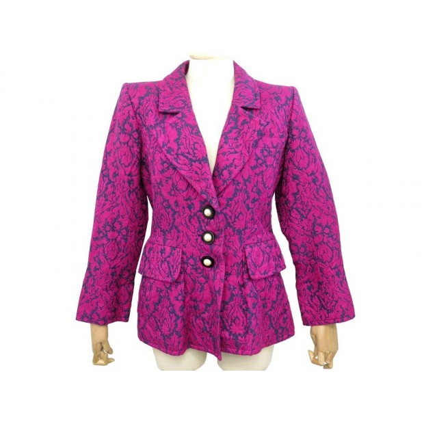 VINTAGE VESTE BLAZER YVES SAINT LAURENT JACQUARD 40 M POLYESTER FUSHIA JACKET