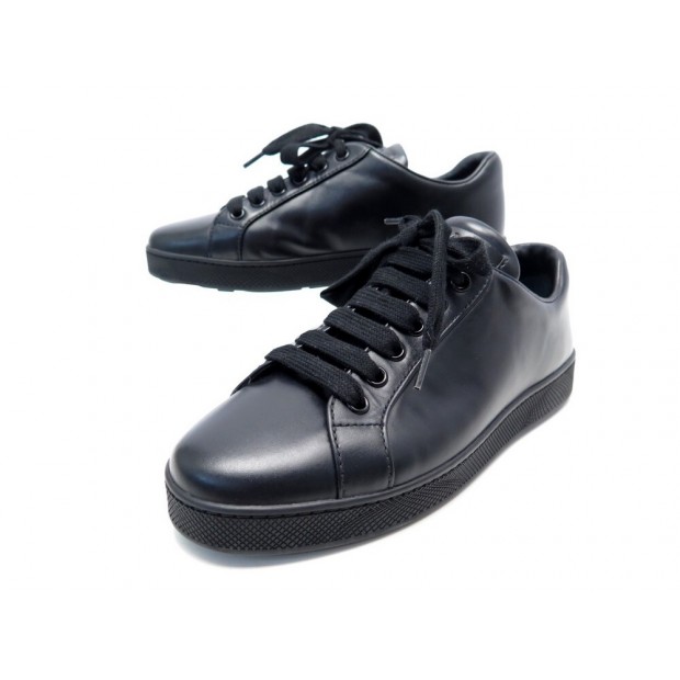 NEUF CHAUSSURES PRADA BASKETS 37 EN CUIR NOIR NEW SNEAKERS LEATHER SHOES 590€