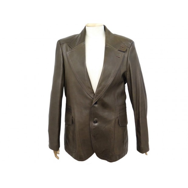 VESTE GUCCI CINTREE EN CUIR MARRON M 48 BLOUSON BROWN LEATHER JACKET VEST 2700€