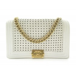 SAC A MAIN CHANEL GRAND BOY CUIR TRESSE BLANC BANDOULIERE LEATHER HAND BAG 5700€