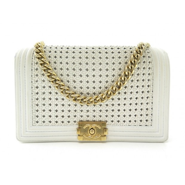 SAC A MAIN CHANEL GRAND BOY CUIR TRESSE BLANC BANDOULIERE LEATHER HAND BAG 5700€