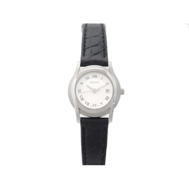 MONTRE GUCCI 5500L 27 MM QUARTZ ACIER PALLADIE CUIR CROCODILE STEEL WATCH 850€