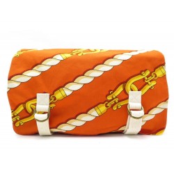 NEUF SAC POCHETTE HERMES TROUSSE DE TOILETTE MANILLE TOILE COTON ORANGE POUCH