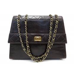 VINTAGE SAC A MAIN CHANEL TRAPEZE CUIR MATELASSE MARRON METAL DORE HANDBAG 5500€