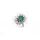 BAGUE MARQUISE T50 EN OR BLANC 18K EMERAUDE 0.95CT 10 DIAMANTS 1.1CT 4.9GR RING