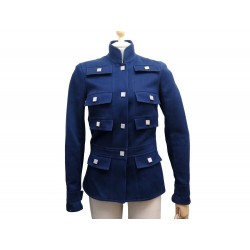 NEUF VESTE CHANEL LOGO CC P25301 S 36 EN COTON BLEU NEW COTTON JACKET VEST 2740€