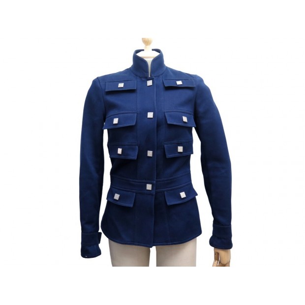 NEUF VESTE CHANEL LOGO CC P25301 S 36 EN COTON BLEU NEW COTTON JACKET VEST 2740€