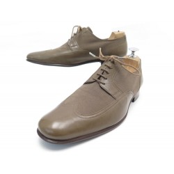 CHAUSSURES HERMES DERBY 40 BIMATIERE TOILE CUIR TAUPE LEATHER CANVAS SHOES 720€