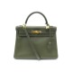 SAC A MAIN HERMES KELLY 32 EN CUIR RETOURNE ARDENNES KAKI 2000 BANDOULIERE PURSE