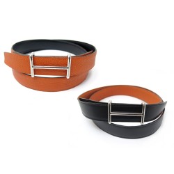 CEINTURE HERMES BOUCLE H IDEM ACIER CUIR REVERSIBLE NOIR & ORANGE T105 BELT 650€