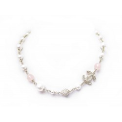 NEUF COLLIER CHANEL RAS DU COU PERLES NACRE & ROSE LOGO CC STRASS NECKLACE 870€