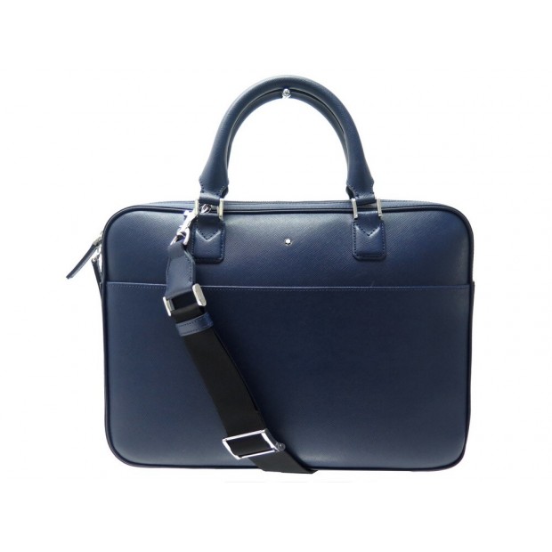 NEUF PORTE DOCUMENTS MONTBLANC ULTRA FIN SARTORIAL 118690 EN CUIR BLEU BAG 880€