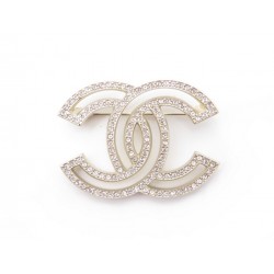 NEUF BROCHE CHANEL LOGO CC STRASS A64746 EN METAL DORE NEW GOLDEN BROOCH 570€