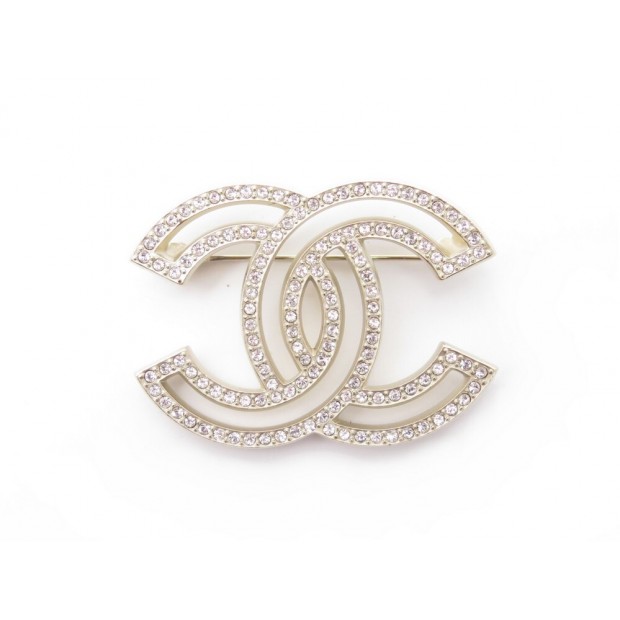 NEUF BROCHE CHANEL LOGO CC STRASS A64746 EN METAL DORE NEW GOLDEN BROOCH 570€