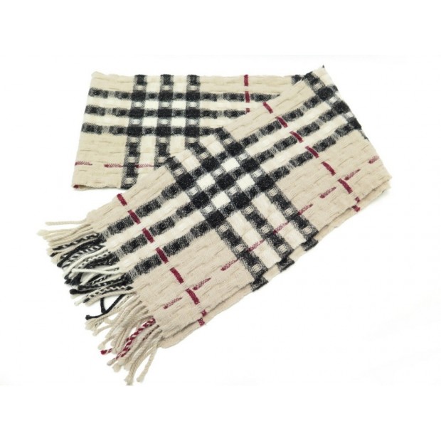 NEUF ECHARPE BURBERRY MOTIF TARTAN CHEK LAINE MERINOS CACHEMIRE BEIGE SCARF 420€