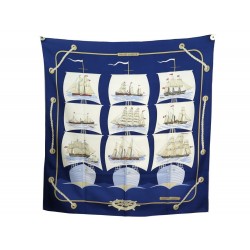 FOULARD HERMES GRAND LARGUE PERON CARRE 90 EN SOIE BLEU MARINE SILK SCARF 385€