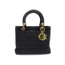 SAC A MAIN CHRISTIAN DIOR LADY PM EN TOILE CANNAGE NOIR CANVAS HAND BAG 1900€