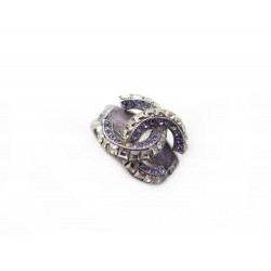 NEUF BAGUE CHANEL LOGO CC & STRASS VIOLET TAILLE 54 METAL ARGENT NEW RING 510€
