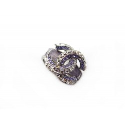 NEUF BAGUE CHANEL LOGO CC & STRASS VIOLET TAILLE 54 METAL ARGENT NEW RING 510€