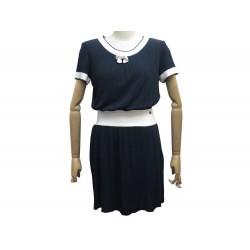 ROBE CHANEL P47914 T38 M EN VISCOSE BLEU MARINE CINTREE NAVY BLUE DRESS 2550€