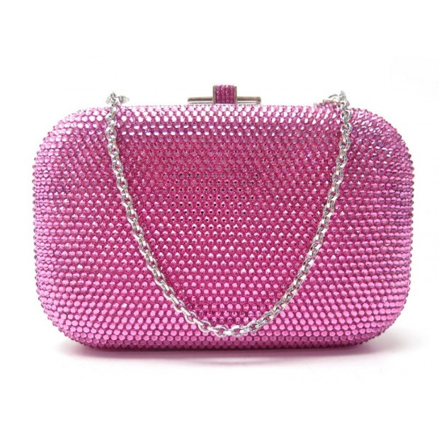 SAC A MAIN JUDITH LEIBER POCHETTE SLIM SLIDE CLUTCH STRASS ROSE POUCH BAG 1690€