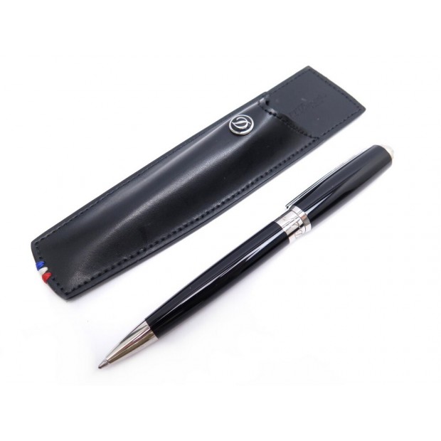 STYLO BILLE ST DUPONT LINE D EN RESINE NOIR + ETUI CUIR BALLPOINT PEN CASE 480€