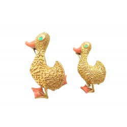 VAN CLEEF & ARPELS 2 BROCHES PETITS CANARDS NUM 107028-111732 OR JAUNE 18K