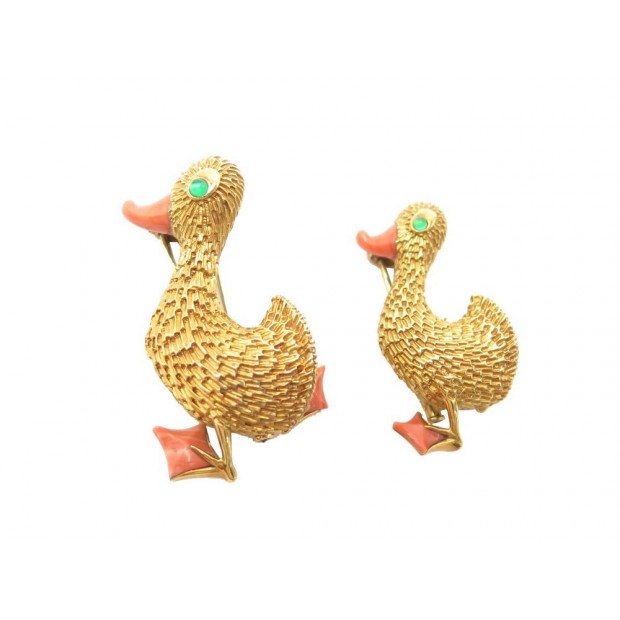 VAN CLEEF & ARPELS 2 BROCHES PETITS CANARDS OR JAUNE 18K NUM 107028-1117€