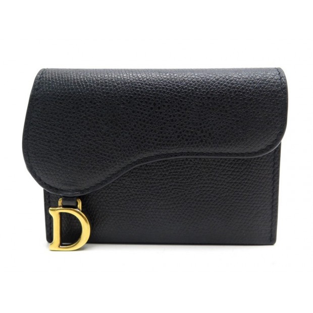 NEUF PORTE CARTE CHRISTIAN DIOR SADDLE EN CUIR GRAINE NOIR NEW CARD HOLDER 320€