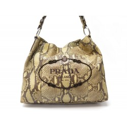 NEUF SAC A MAIN PRADA LOGO HOBO CABAS EN CUIR PYTHON MARRON LEATHER HAND BAG