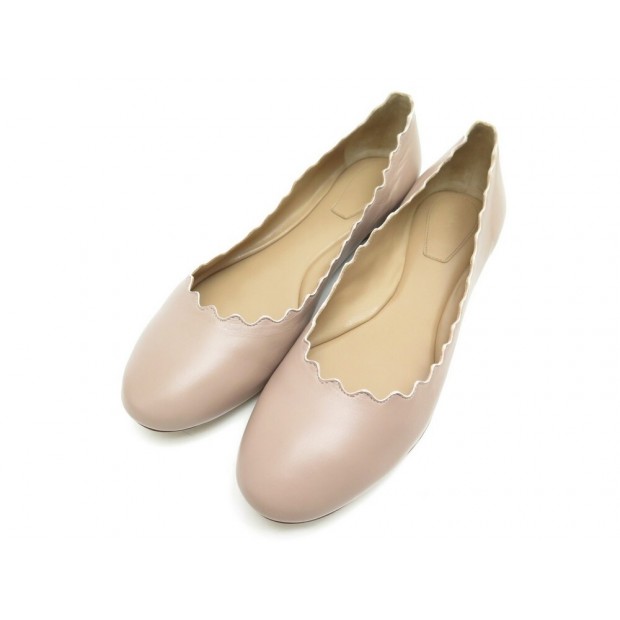 NEUF CHAUSSURES CHLOE BALLERINES LAUREN CH24960 38.5 CUIR TAUPE BOITE SHOES 370€