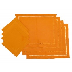 LOT HERMES 4 SETS DE TABLE + 4 SERVIETTES EN LIN ORANGE LINEN PLACEMATS NAPKINS