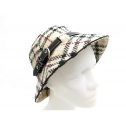 NEUF CHAPEAU BURBERRY BOB MOTIF TARTAN CHECK TAILLE M 55 EN LAINE BEIGE CAP 480€