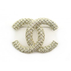 NEUF BROCHE CHANEL LOGO CC & STRASS AB5207 EN METAL DORE NEW GOLDEN BROOCH 650€