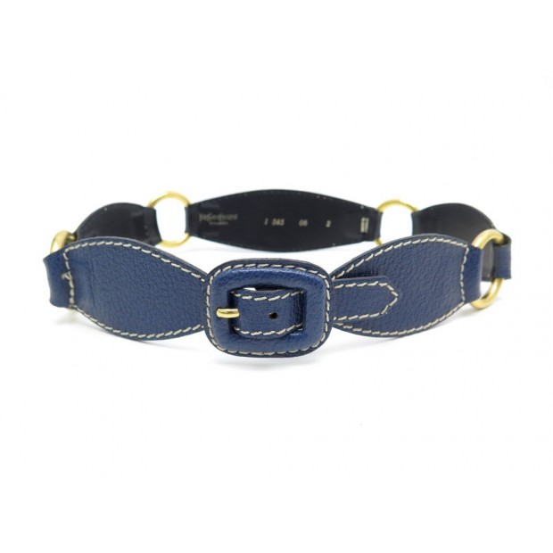 CEINTURE YVES SAINT LAURENT TAILLE 70 EN CUIR GRAINE BLEU & ANNEAUX BELT 445€